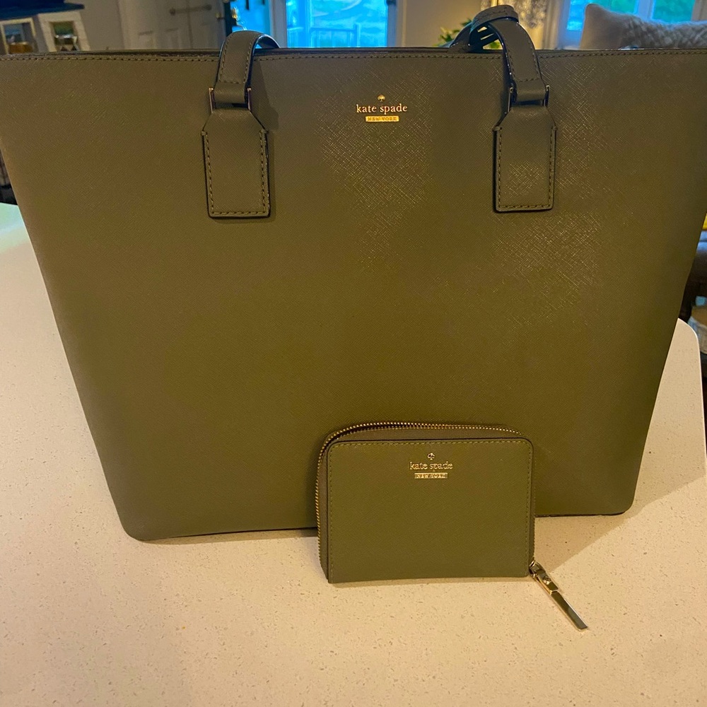 MATCHING Olive Green Kate Spade Cameron Street tote and wallet